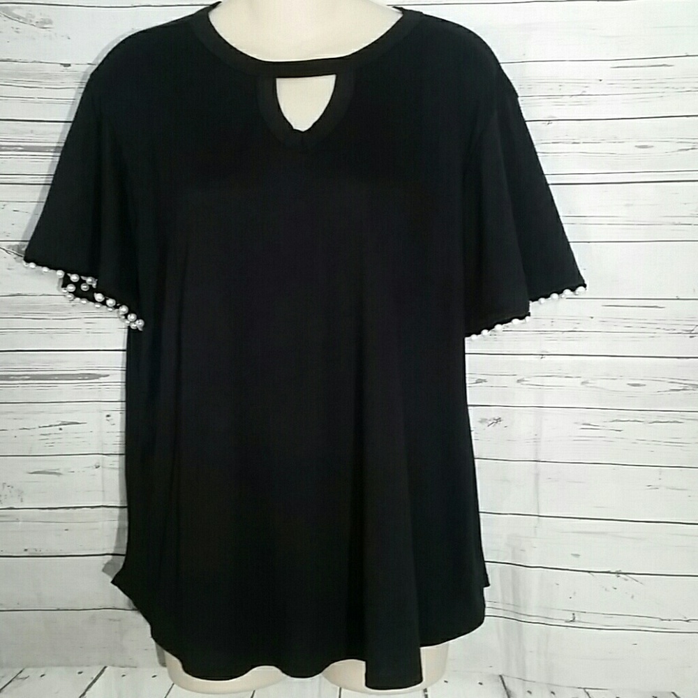 🌻Honeybird Black Beaded Sleeve Blouse Women's Med